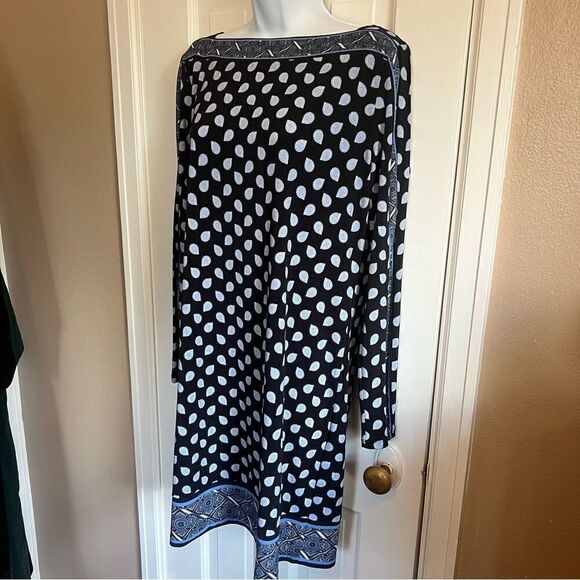 Michael Michael Kors Womens Long Sleeve Paisley Sheath Dress Navy Size Large - Picture 2 of 11